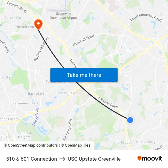 510 & 601 Connection to USC Upstate Greenville map