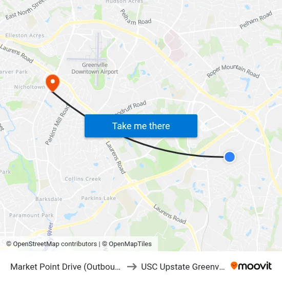 Market Point Drive (Outbound) to USC Upstate Greenville map