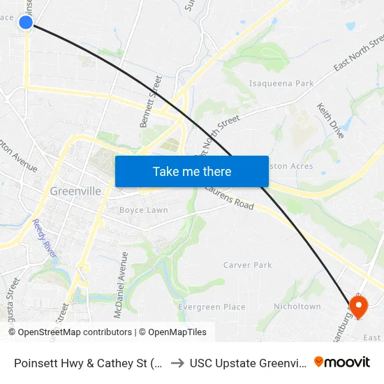 Poinsett Hwy & Cathey St (Ib) to USC Upstate Greenville map