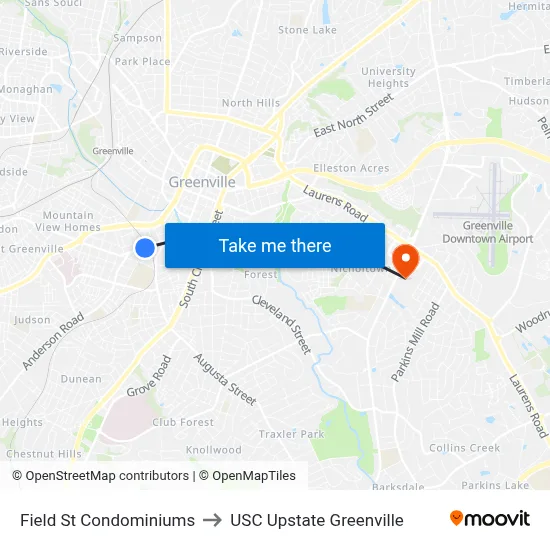 Field House to USC Upstate Greenville map