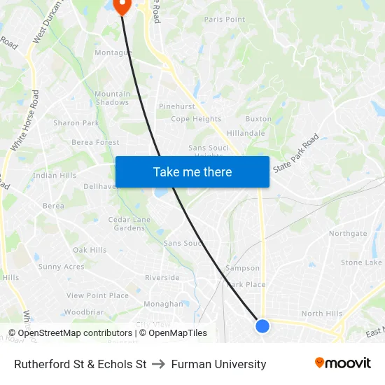 Rutherford St & Echols St to Furman University map