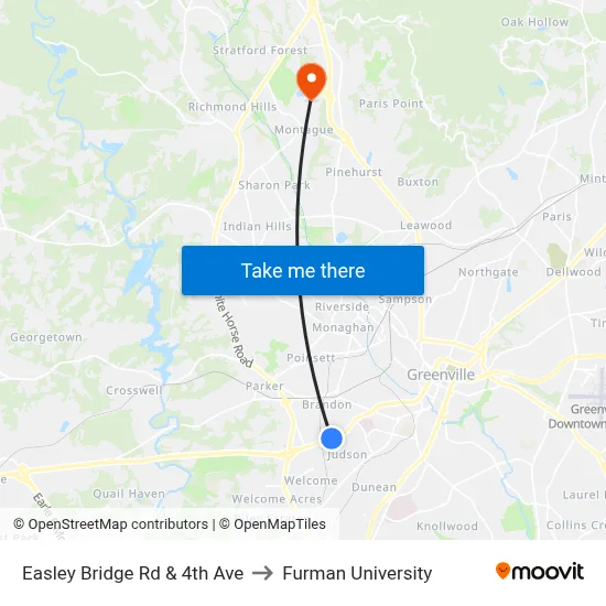 Easley Bridge Rd & 4th Ave to Furman University map
