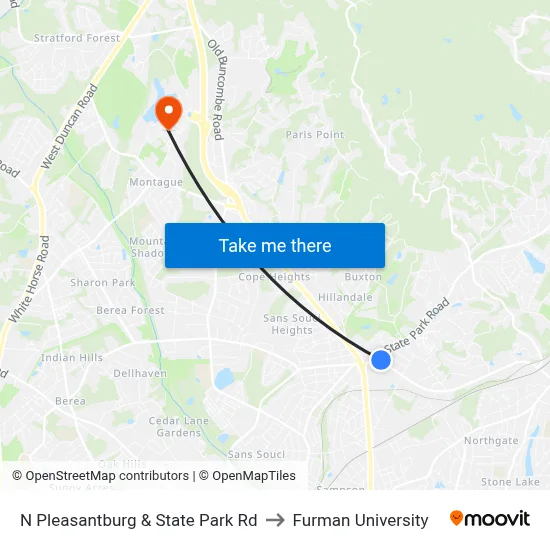 N Pleasantburg & State Park Rd to Furman University map