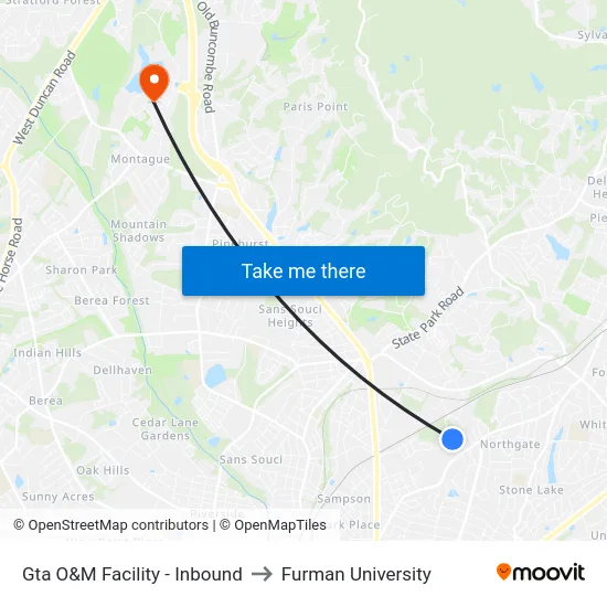 Gta O&M Facility - Inbound to Furman University map