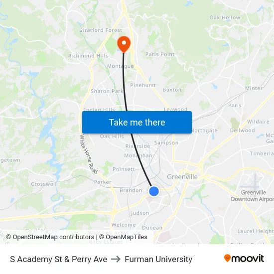 S Academy St & Perry Ave to Furman University map
