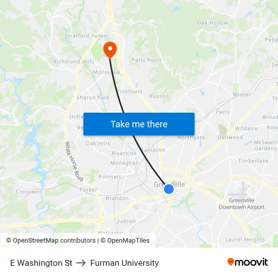 E Washington St to Furman University map