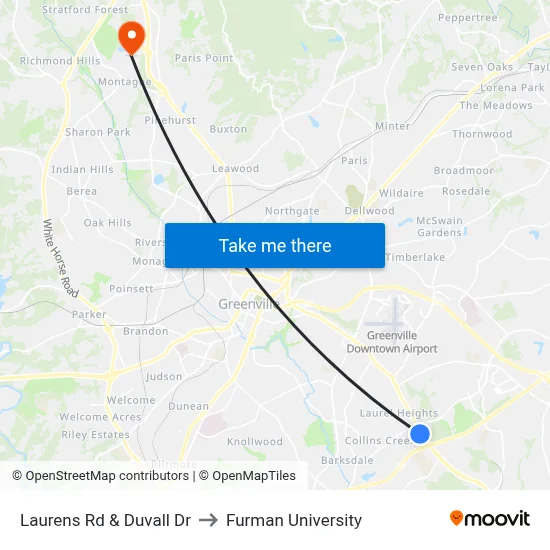 Laurens Rd & Duvall Dr to Furman University map