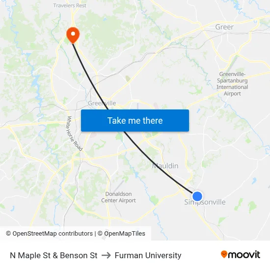 N Maple St & Benson St to Furman University map