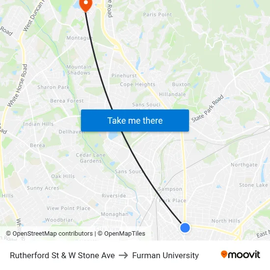 Rutherford St & W Stone Ave to Furman University map