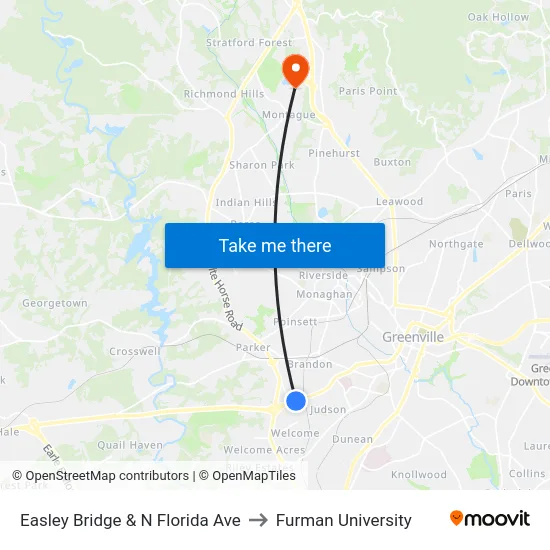 Easley Bridge & N Florida Ave to Furman University map