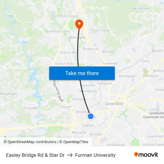 Easley Bridge Rd & Star Dr to Furman University map