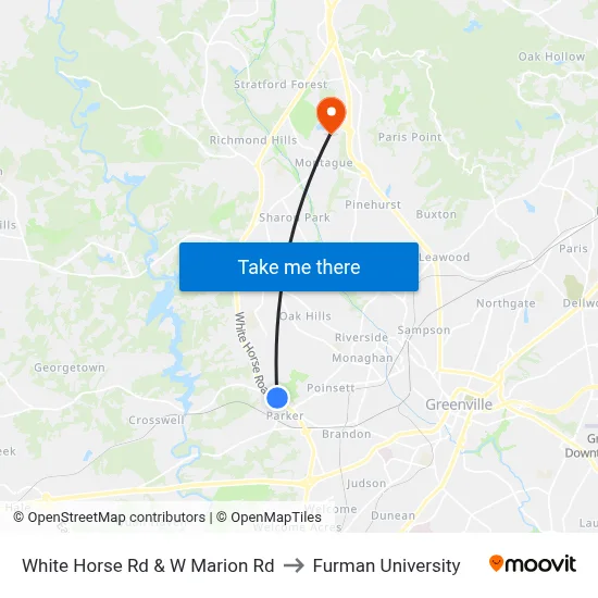 White Horse Rd & W Marion Rd to Furman University map