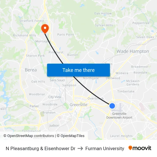 N Pleasantburg & Eisenhower Dr to Furman University map