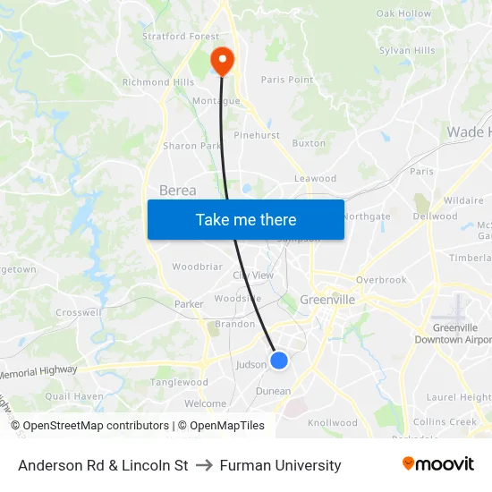 Anderson Rd & Lincoln St to Furman University map