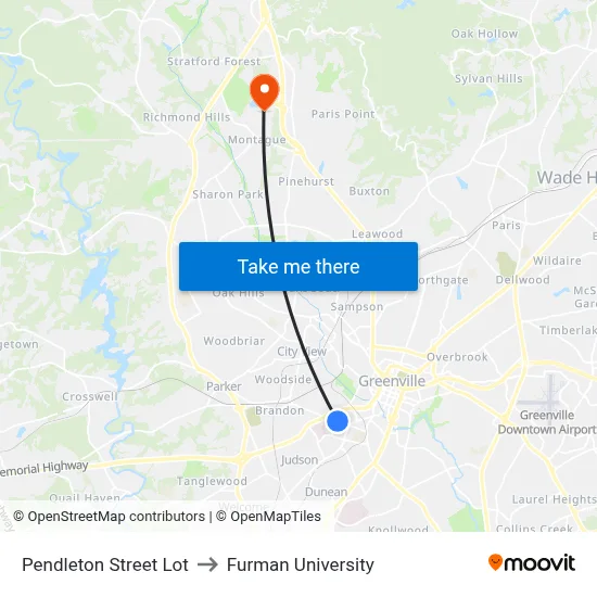 Pendleton St & Mason St to Furman University map
