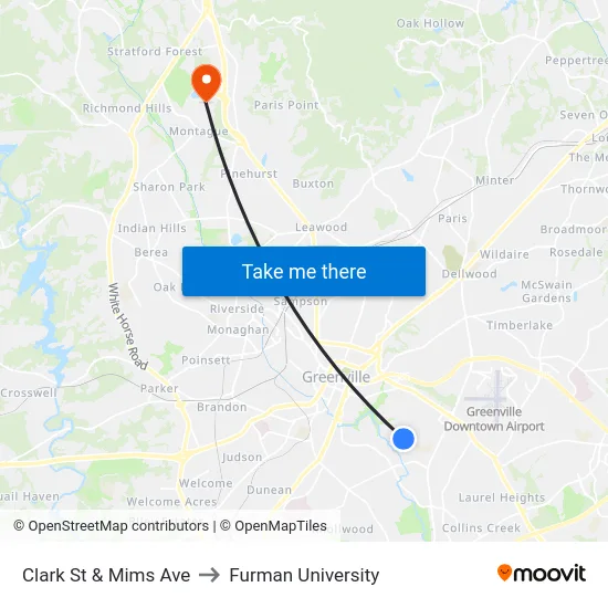 Clark St & Mims Ave to Furman University map
