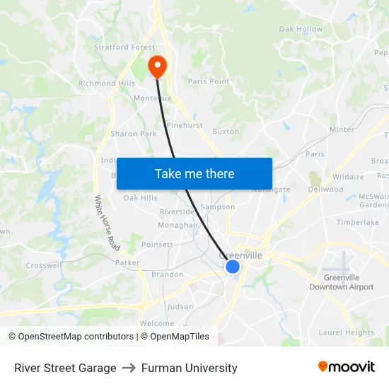 River Street Garage to Furman University map