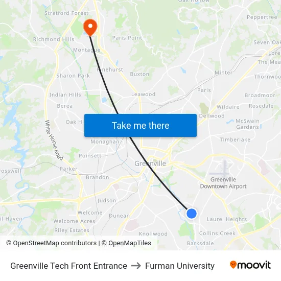 Greenville Tech Front Entrance to Furman University map