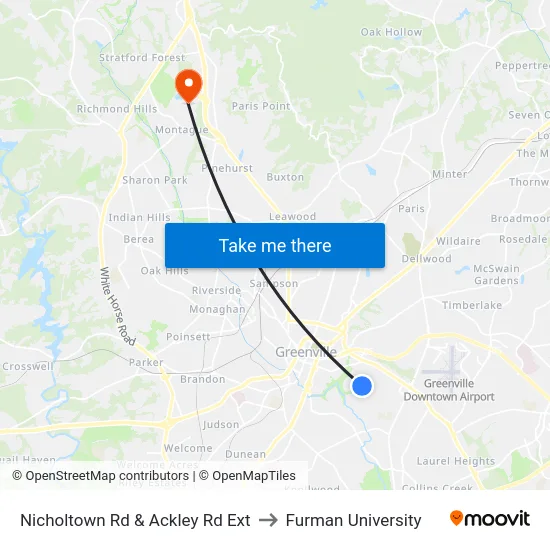 Nicholtown Rd & Ackley Rd Ext to Furman University map