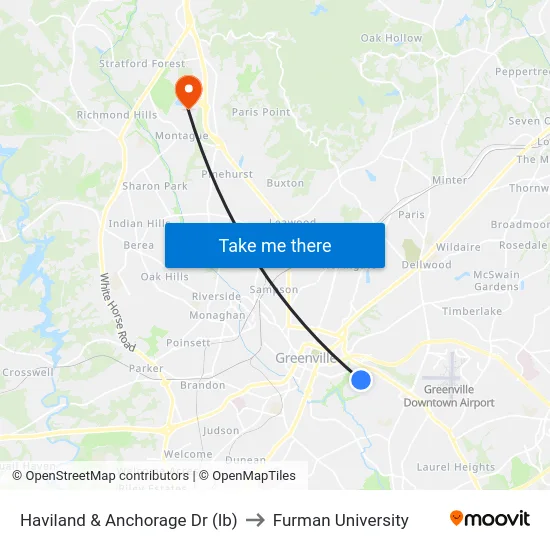 Haviland & Anchorage Dr (Ib) to Furman University map