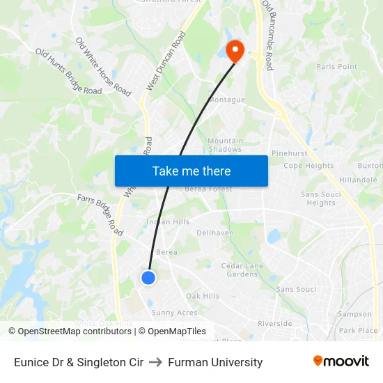Eunice Dr & Singleton Cir to Furman University map