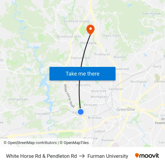 White Horse Rd & Pendleton Rd to Furman University map