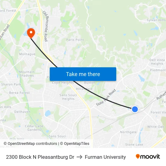 2300 Block N Pleasantburg Dr to Furman University map
