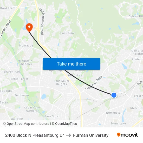2400 Block N Pleasantburg Dr to Furman University map