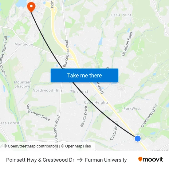 Poinsett Hwy & Crestwood Dr to Furman University map