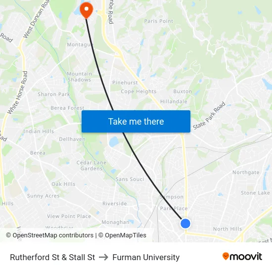 Rutherford St & Stall St to Furman University map