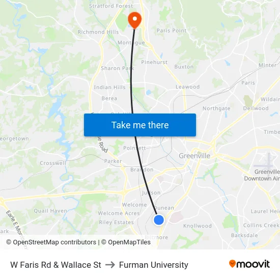 W Faris Rd & Wallace St to Furman University map
