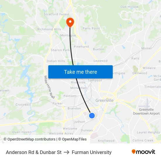 Anderson Rd & Dunbar St to Furman University map