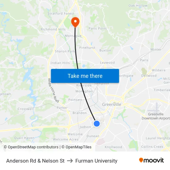 Anderson Rd & Nelson St to Furman University map