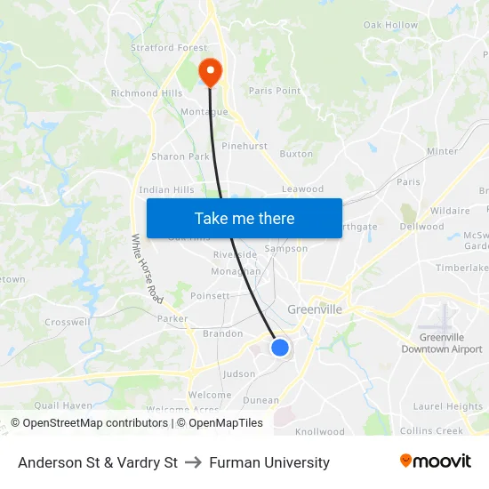 Anderson St & Vardry St to Furman University map