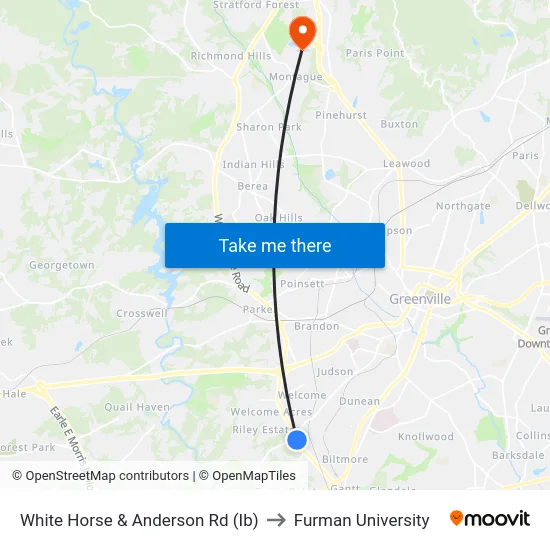 White Horse & Anderson Rd (Ib) to Furman University map