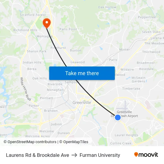 Laurens Rd & Brookdale Ave to Furman University map