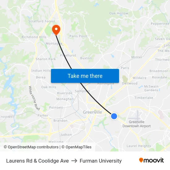 Laurens Rd & Coolidge Ave to Furman University map