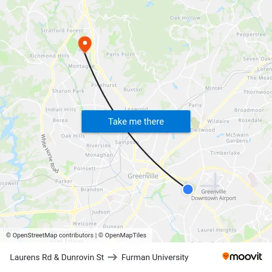 Laurens Rd & Dunrovin St to Furman University map