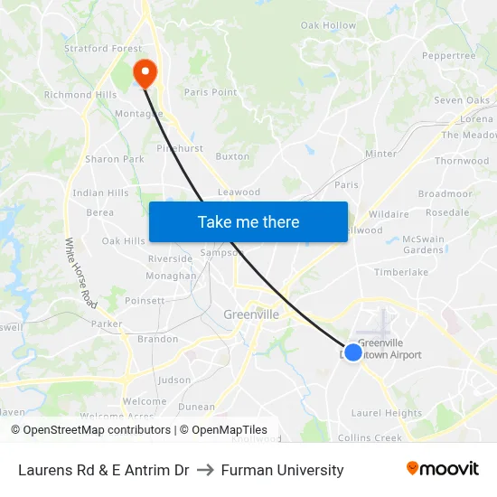 Laurens Rd & E Antrim Dr to Furman University map