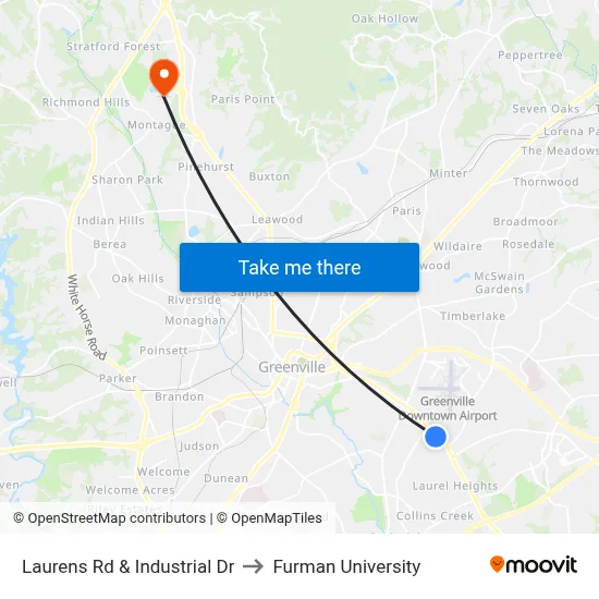 Laurens Rd & Industrial Dr to Furman University map