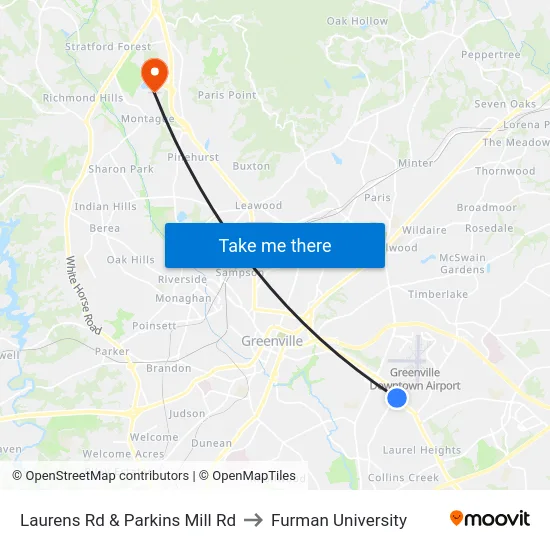 Laurens Rd & Parkins Mill Rd to Furman University map