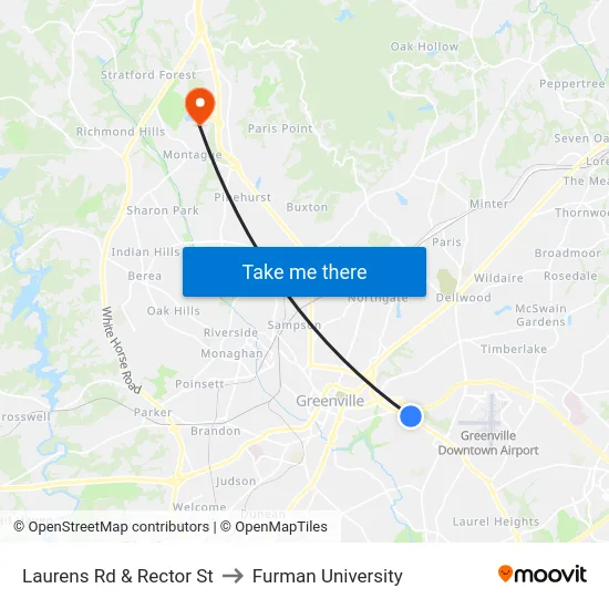 Laurens Rd & Rector St to Furman University map