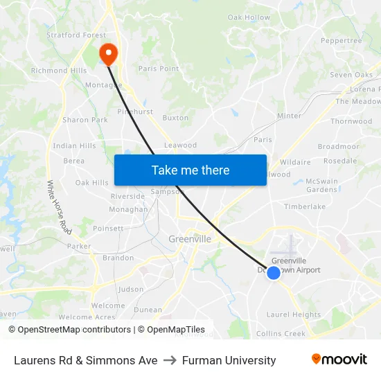 Laurens Rd & Simmons Ave to Furman University map