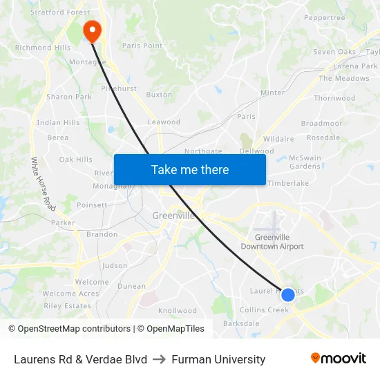 Laurens Rd & Verdae Blvd to Furman University map