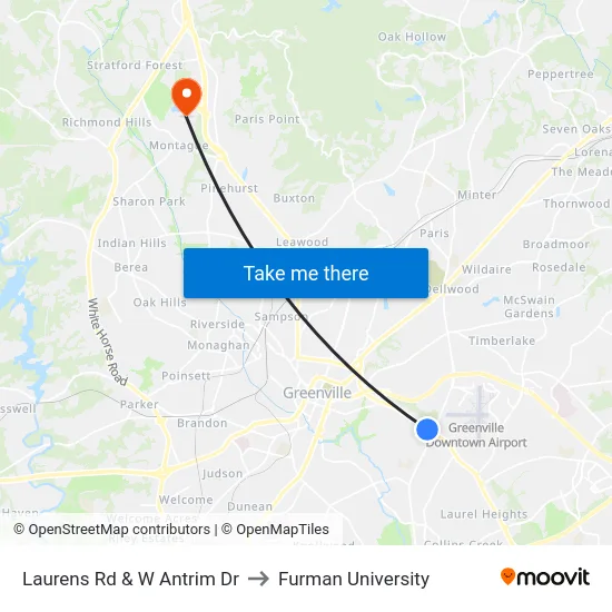 Laurens Rd & W Antrim Dr to Furman University map