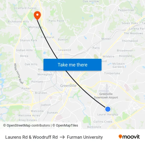 Laurens Rd & Woodruff Rd to Furman University map