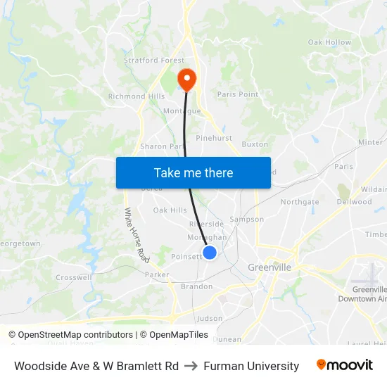 Woodside Ave & W Bramlett Rd to Furman University map