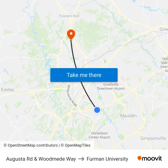 Augusta Rd & Woodmede Way to Furman University map