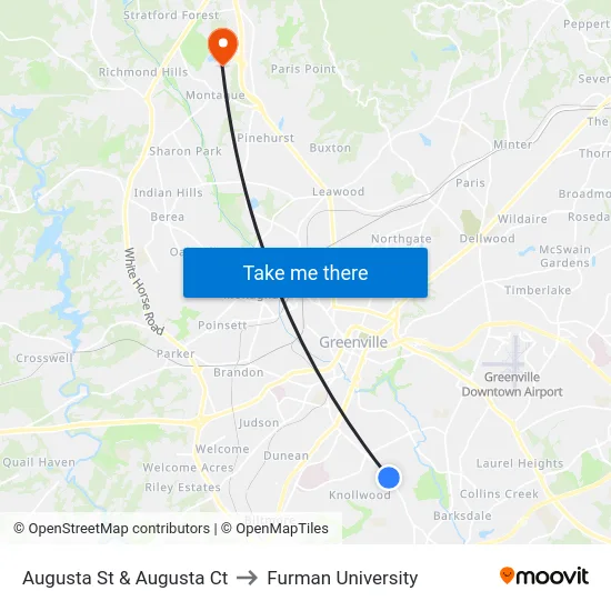 Augusta St & Augusta Ct to Furman University map