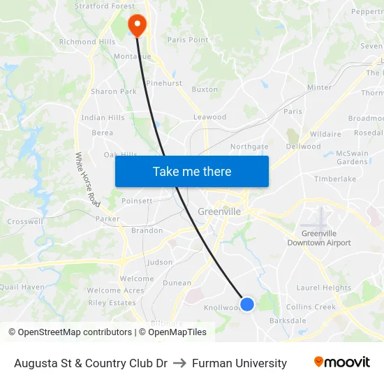 Augusta St & Country Club Dr to Furman University map